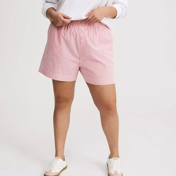 TORRID Cotton Boxer High-Rise Shorts Ready stripe honeysuckle size 0 12 Large - Picture 1 of 9